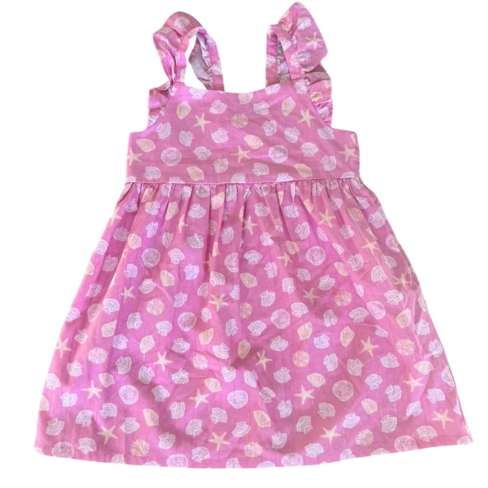 OshKosh Toddler Girl Pink Seashell Print Sundress Summer Dress beach- Size 4T